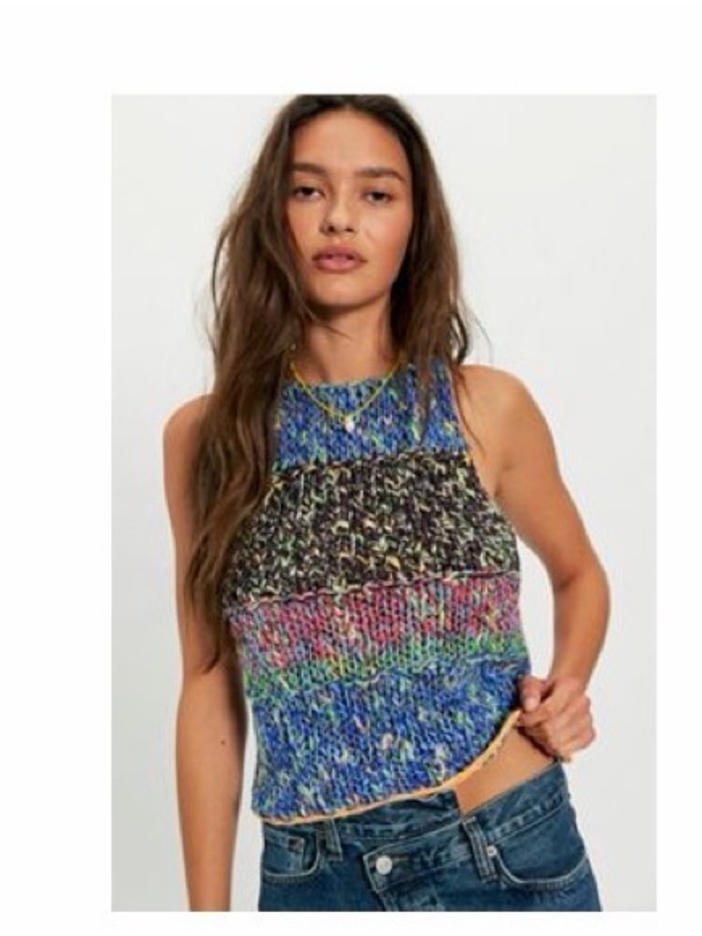 Free People Multicolor Chunky Knit Halter Tank - Blue, Pink, Green, Black